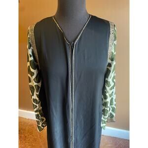 Women's Sz 2 Dress Abaya Pattern Sleeve Gold Embellished